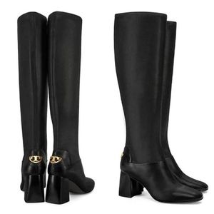 Black Sidney Mid-heel Stretch Leather Boots